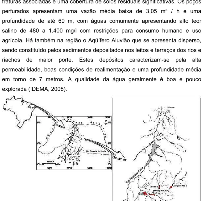 Figura 1 – Bacia hidrográfica do rio Piranhas-Açu nos estados do Rio Grande do Norte com  destaque para a sub-bacia do Rio Seridó e os seis Reservatórios estudados