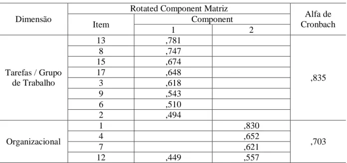 Tabela 10: Análise fatorial - socialização organizacional. 