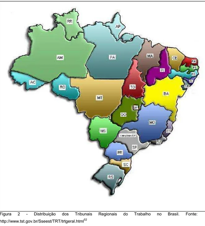 Figura 2 - Distribuição dos Tribunais Regionais do Trabalho no Brasil. Fonte: 