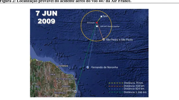 Figura 2: Localização provável do acidente aéreo do voo 447 da Air France. 
