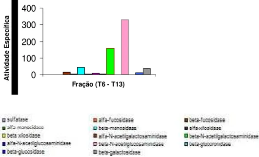 Figura 8: Perfil das atividades enzimáticas da fração da cromatografia em gel filtração Bio  Gel A 1.5m 1,8mL  