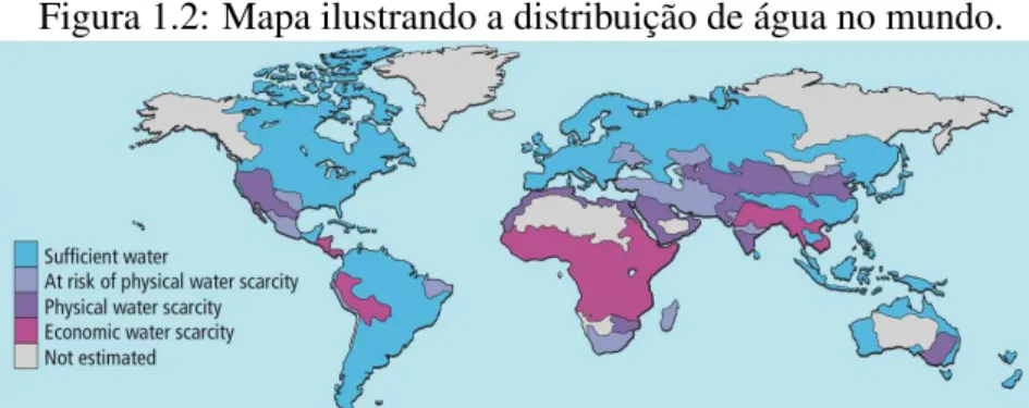 Figura 1.2: Mapa ilustrando a distribuição de água no mundo.