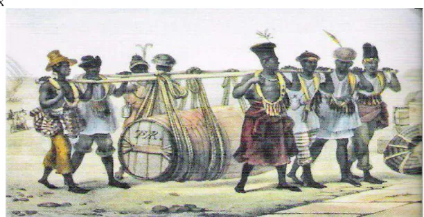Figura  2.1  Negros  carregadores  de  cangalhas  – aquarela de Jean-Batiste Debret do início do século 