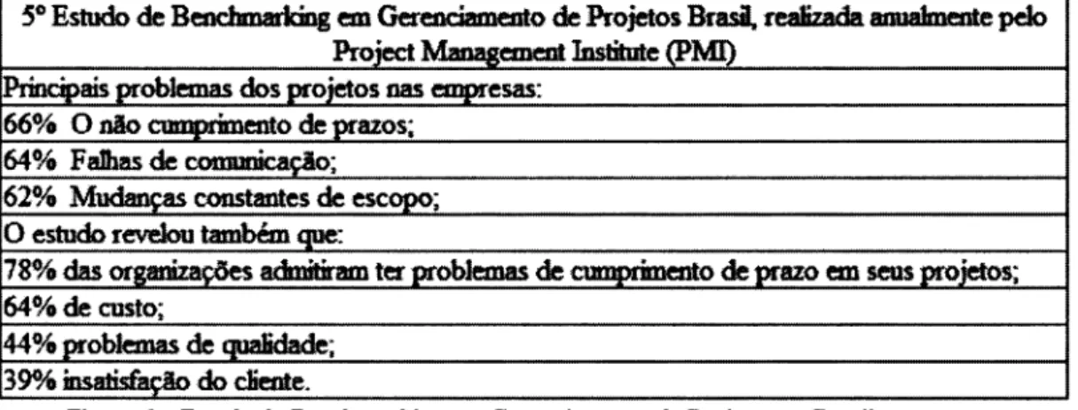 Figura 6 - Estudo de Benchmarking em  Gerenciamento de Projetos no  Brasil  Fonte:  PMI,  2008