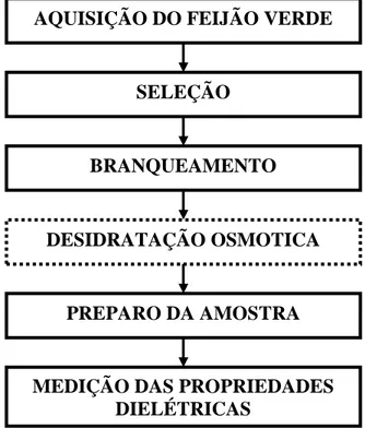 Figura  4.13  –  Fluxograma  experimental  para  estudo  das  propriedades  dielétricas  do  feijão  verde in natura e desidratado osmoticamente