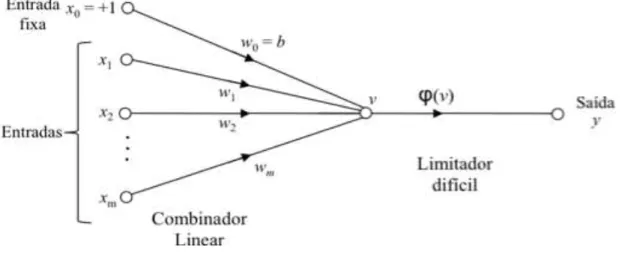 Figura 3.9:  Perceptron de camada única com um único neurônio  Fonte: Haykin (2001) 