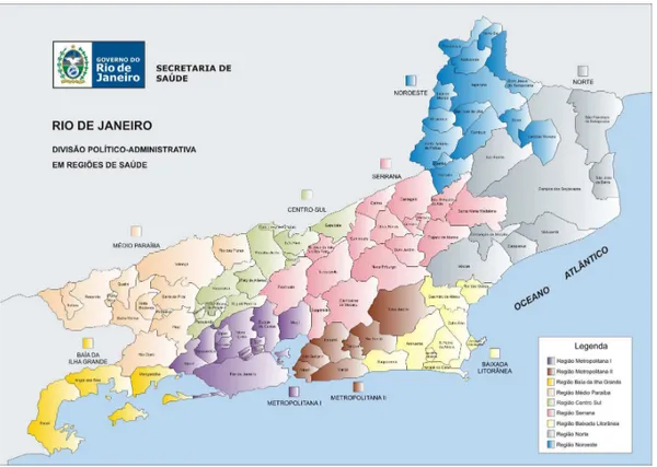 Figura 1. As nove regiões de saúde do estado do Rio de Janeiro (SES RJ, 2013).