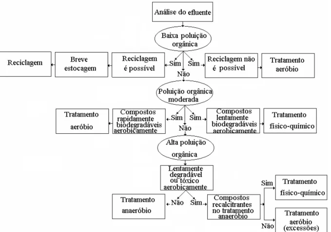 FIGURA 12 – Classificação dos efluentes de acordo com o grau de poluição orgânica e  biodegradabilidade em condições aeróbias e anaeróbias 