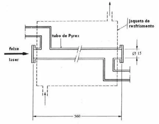 Figura 2.5. Esquema de fotoreator tubular irradiado por um feixe de laser (dimensões em mm)