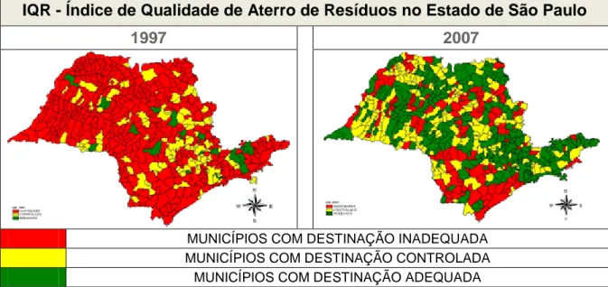 Figura 1: Mapas Comparativos do IQR nos Municípios do Estado de São Paulo nos 