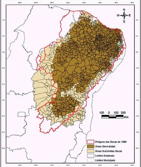 Figura 01 – Definição político-institucional do “Polígono das  Secas”. (Fonte: PAN-BRASIL, 2004)
