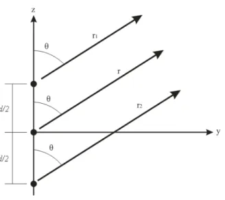 Figura 2.2. Observações do campo distante para o arranjo com 2 elementos ao longo do  eixo-z