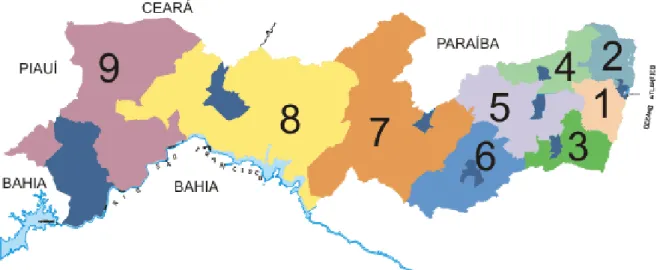 FIGURA 2 – Mapeamento da Jurisdição das Inspetorias Regionais do TCE-PE. 