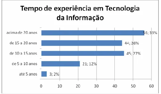 Figura 12: Respondentes por Tempo de Experiência em Tecnologia da Informação