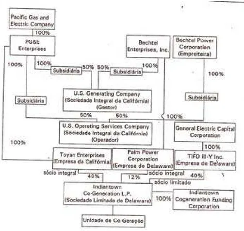 Figura 2.9 Estrutura da Propriedade do Projeto de Co-geração de Indiantown (Finnerty/1998)