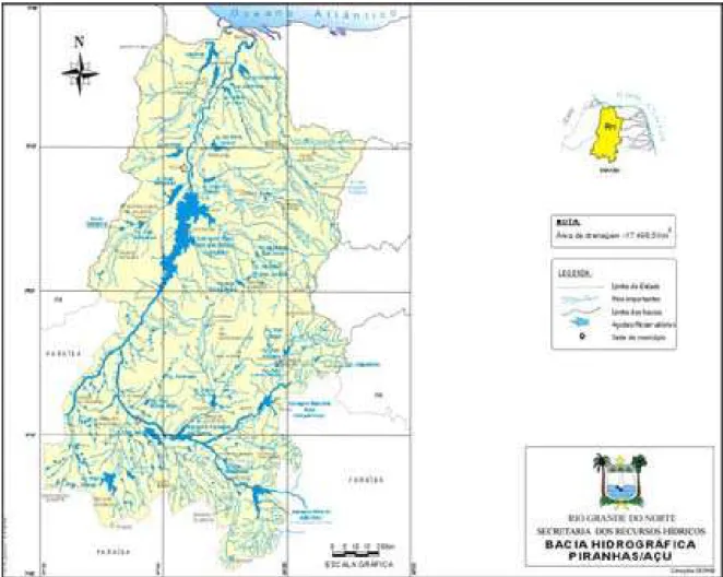 Figura 05 – Mapa da Bacia Hidrográfica do Rio Piranhas-Açu inserida no Estado do Rio Grande do Norte