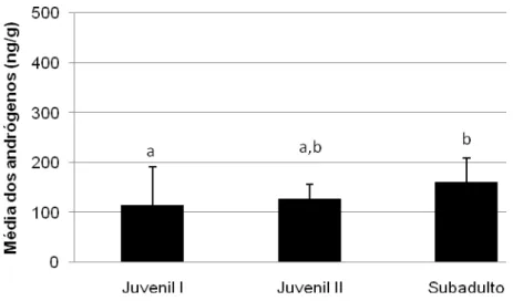 Figura 2: Níveis médios (+ DP) de andrógenos para os três estágios de desenvolvimento  de machos de C