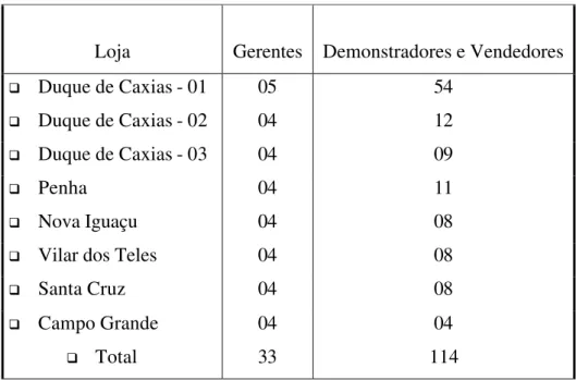 Tabela 1  - Distribuição dos sujeitos da pesquisa na empresa A NOSSA  DROGARIA DE CAXIAS LTDA