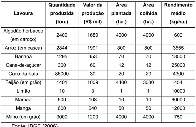 Tabela 5 - Dados da produção agrícola do município de Apodi-RN 