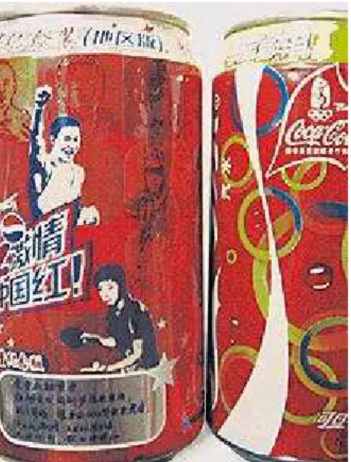 Figura 6: Latas da Pepsi e Coca-Cola comercializadas no mercado chinês durante as  Olimpíadas de 2008 em Pequim