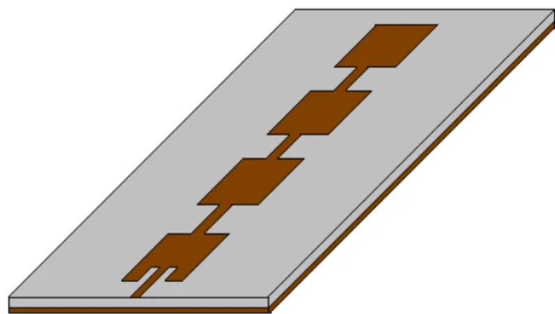 Figura 5.4 - Arranjo linear de uma antena de microfita supercondutora com quatro elementos