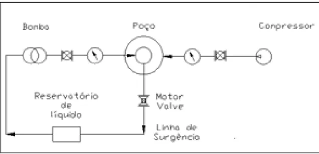 Figura 4.7: Diagrama esquemático do plunger lift. Fonte: [Júnior et al. 2008]. O trajeto percorrido pelos fluidos, desde a formação até o momento em que é  pro-duzido, pode ser visto na Figura 4.8, cujos itens estão descrito na tabela 4.1