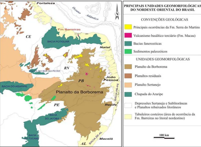 Figura  2.2  -  Mapa  geomorfológico  de  parte  do  Nordeste  do  Brasil,  compilado  de  Morais Neto (1999)