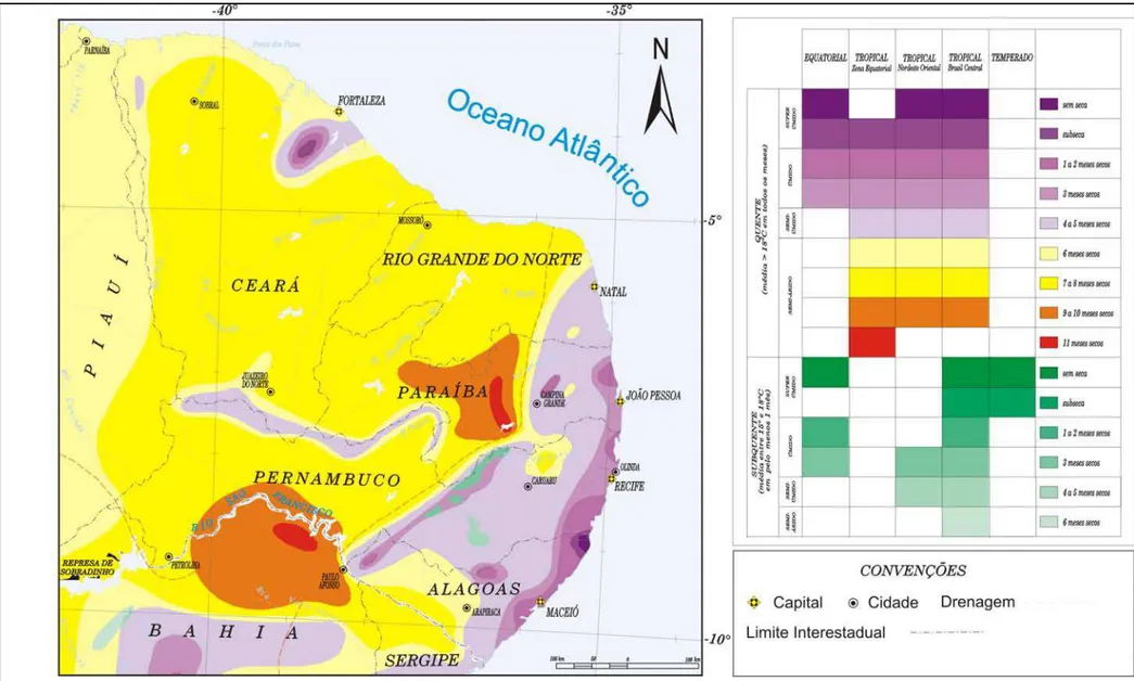 Figura 2.3 - Mapa dos domínios climáticos presentes no Nordeste do Brasil (compilado do IBGE 2002)