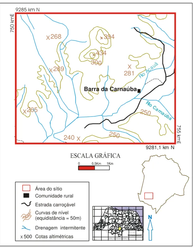 Figura 05  – Mapa de localização do Sítio Geológico-Geomorfológico-Arqueológico Barra da 