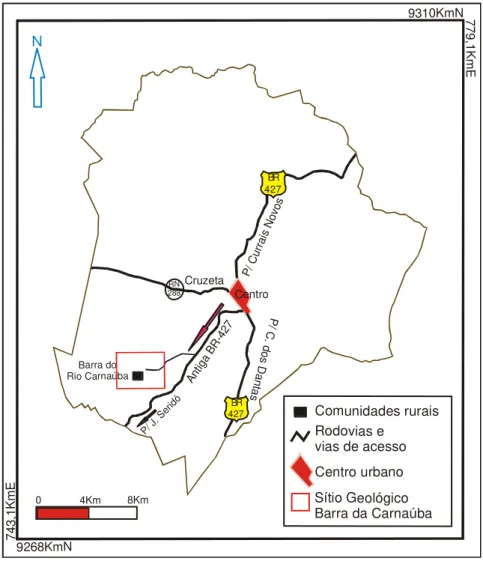 Figura 06  – Mapa de localização e vias acesso ao Sítio Barra da Carnaúba. 