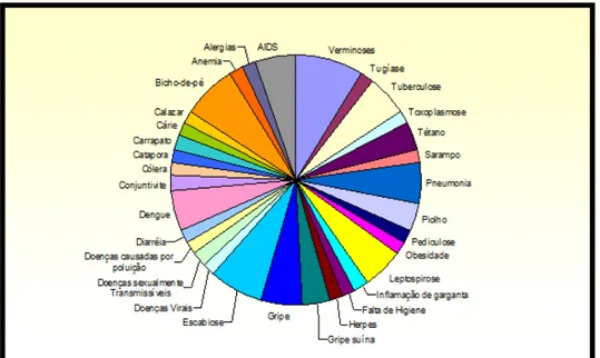 Gráfico 1 – Doenças citadas pelas professoras do CMEI Natal/RN, 2009  relacionadas à saúde pública 