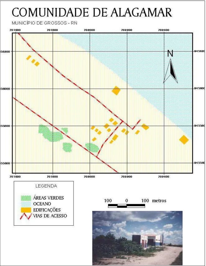 Figura 05: Mapa da comunidade litorânea de Alagamar – Grossos e foto do centro de treinamento
