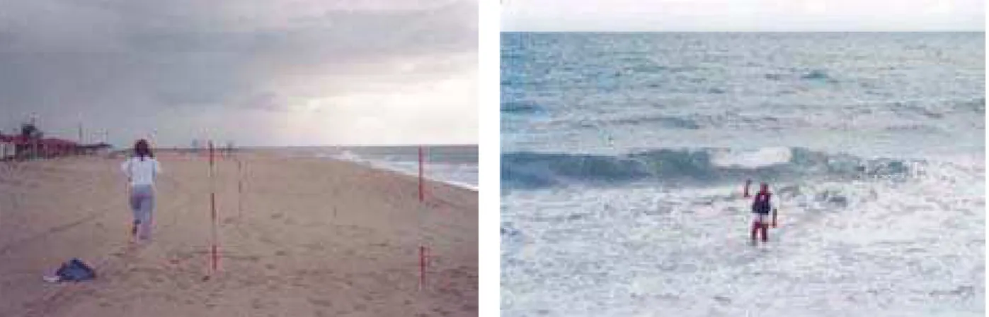 Foto 2.4 – Medição do período de onda, (Foto:  Tabosa, 07/2001). 