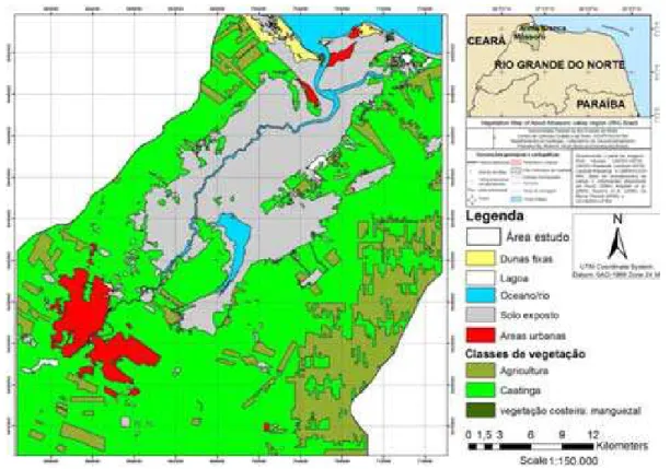 Figura 1.2 - Mapa simplificado da cobertura vegetal presente no estuário Apodi-Mossoró-RN