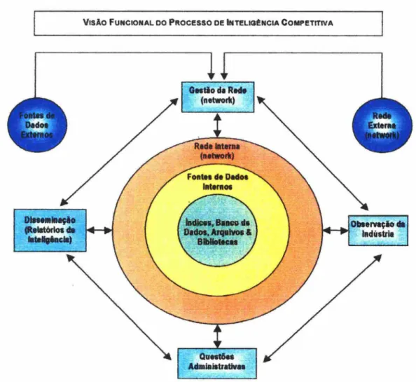 Figura  J  3 - Perdpectiva funcional do processo de Inteligência Competitiva  Fonte: Adaptado de Tyson,  1998