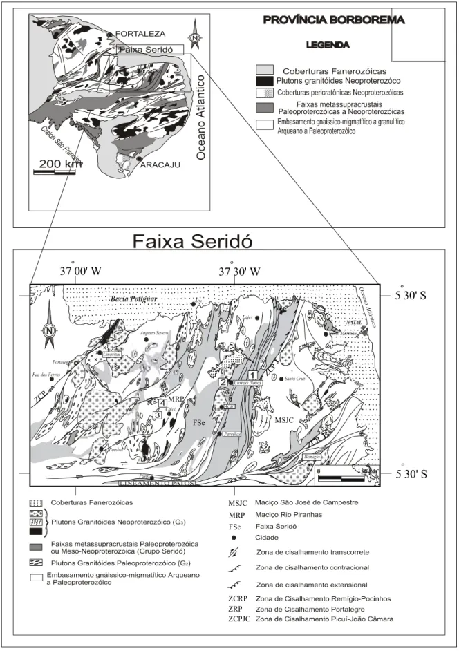 Figura 2.1 - Localização da Faixa Seridó no contexto da Província Borborema (extraído de Jardim de Sá  1994)