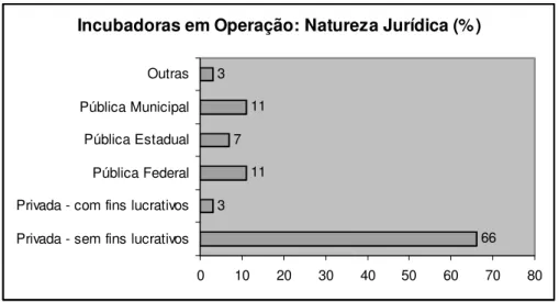 Gráfico 6 – Distribuição das Incubadoras pela natureza jurídica em 2005 (ANPROTEC, 2006)