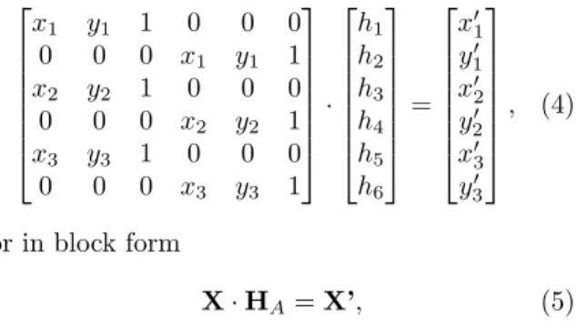 Figure 1: Given a planar object imaged from two view-points, the planar homography H is a  map-ping from points x of image I to points x’ of image I’.