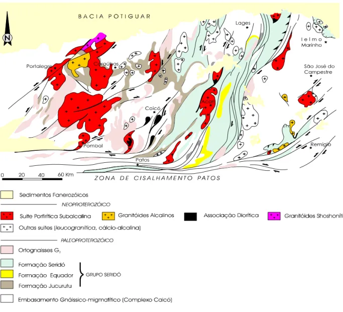 Figura 3.1: Mapa geológico simplificado da Faixa Seridó, com as diferentes 