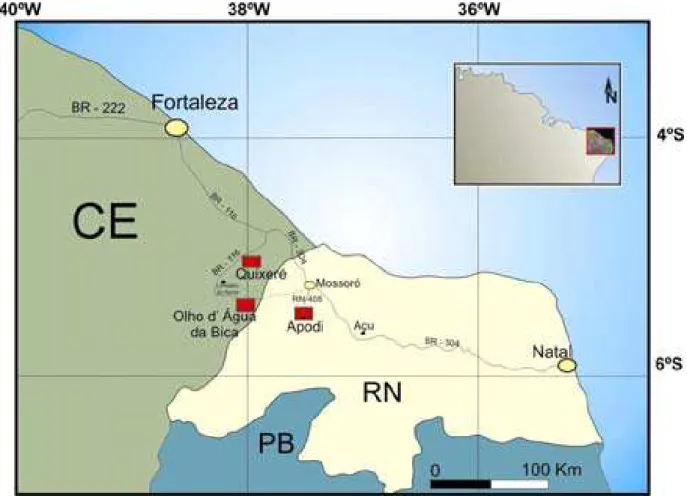 Figura 1.1 Mapa de localização das áreas de estudo