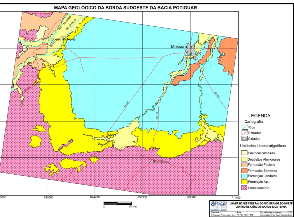 Figura 3.5 Mapa geológico na escala 1: 100 000, onde ressalta-se as unidades litoestratigráficas da área estudada.