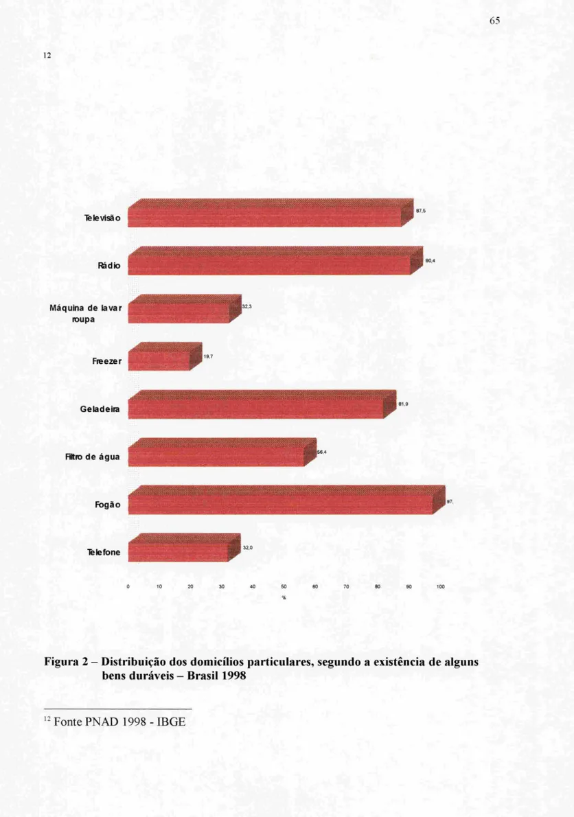 Figura 2 - Distribuição dos  domicílios particulares, segundo a existência  de alguns  bens duráveis - Brasil 1998 