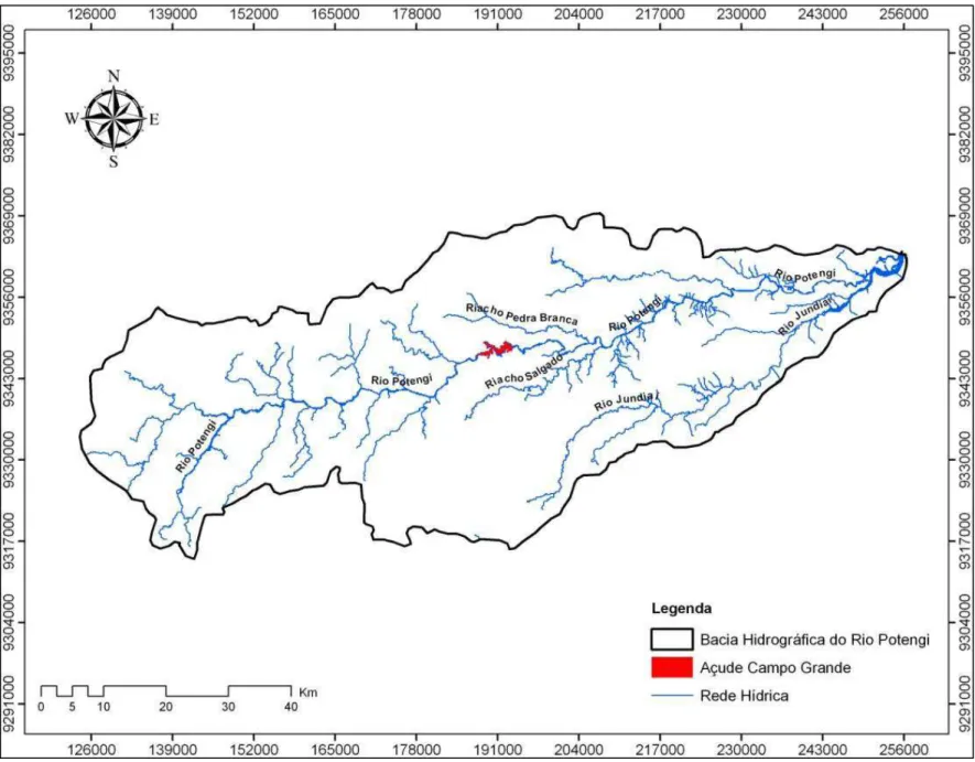 Figura 3.2 – Hidrografia presente na bacia hidrografia do Rio Potengi  Fonte: adaptada de IDEMA (2010).