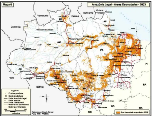Figura 4: Situação de Desmatamento na Hiléia Amazônica – 2003 Fonte: IPEA, 2005