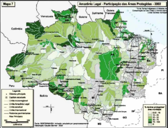 Figura 6: Unidades de Conservação e Terras Indígenas na Amazônia Fonte: IPEA, 2005.