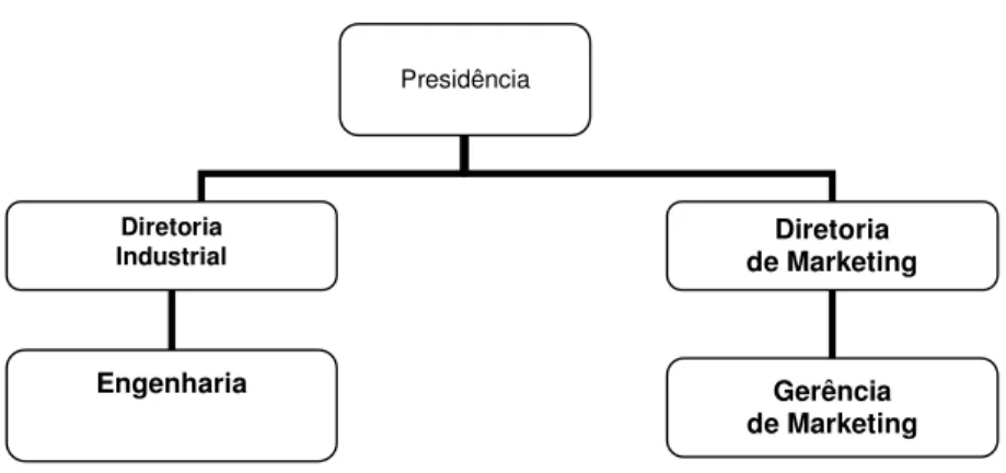 Figura 6 : Simplificação do organograma da empresa no período inicial do Caso F, ilustrando as áreas com 