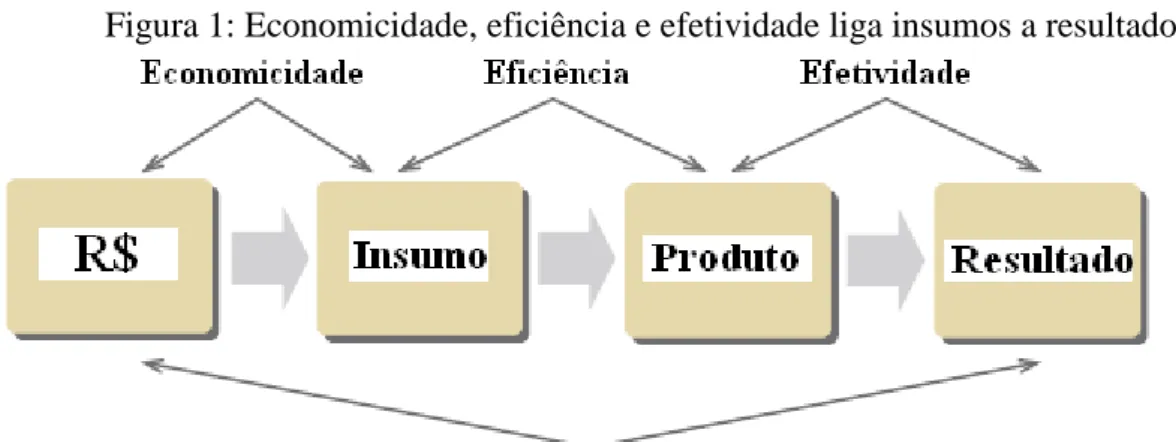 Figura 1: Economicidade, eficiência e efetividade liga insumos a resultados 