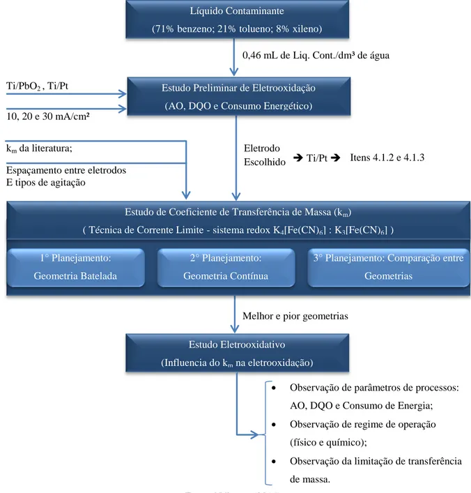 Figura 3.1  – Fluxograma representando o percurso experimental desta pesquisa. 