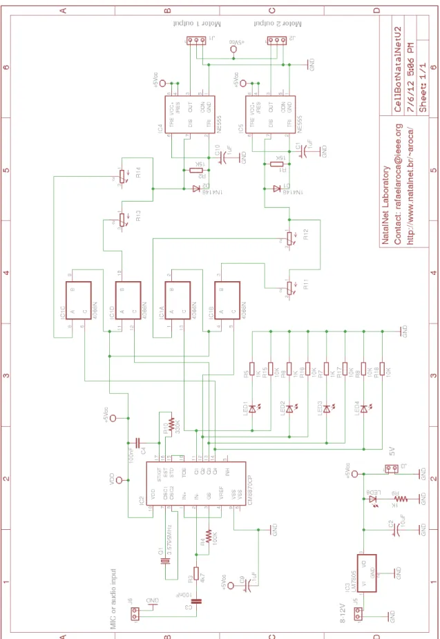Figura 4.6: Diagrama elétrico do circuito para controle de dois servo-motores a partir de tons de áudio.