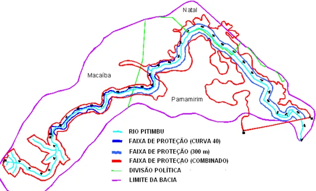 Figura 5 - Faixas de Proteção Ambiental da bacia do rio Pitimbu  Fonte: SERHID, 2006 